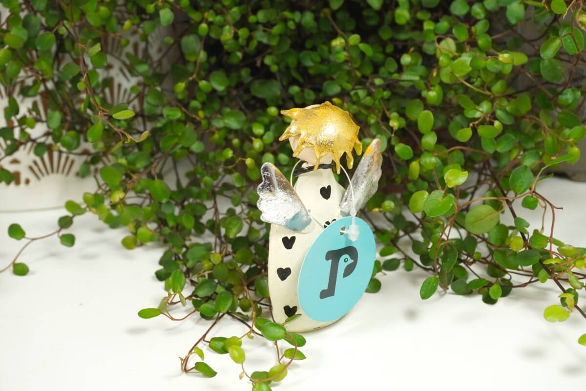 Pape Dekofigur Schutzengel Blechfigur Asher mit Herz SH 9cm