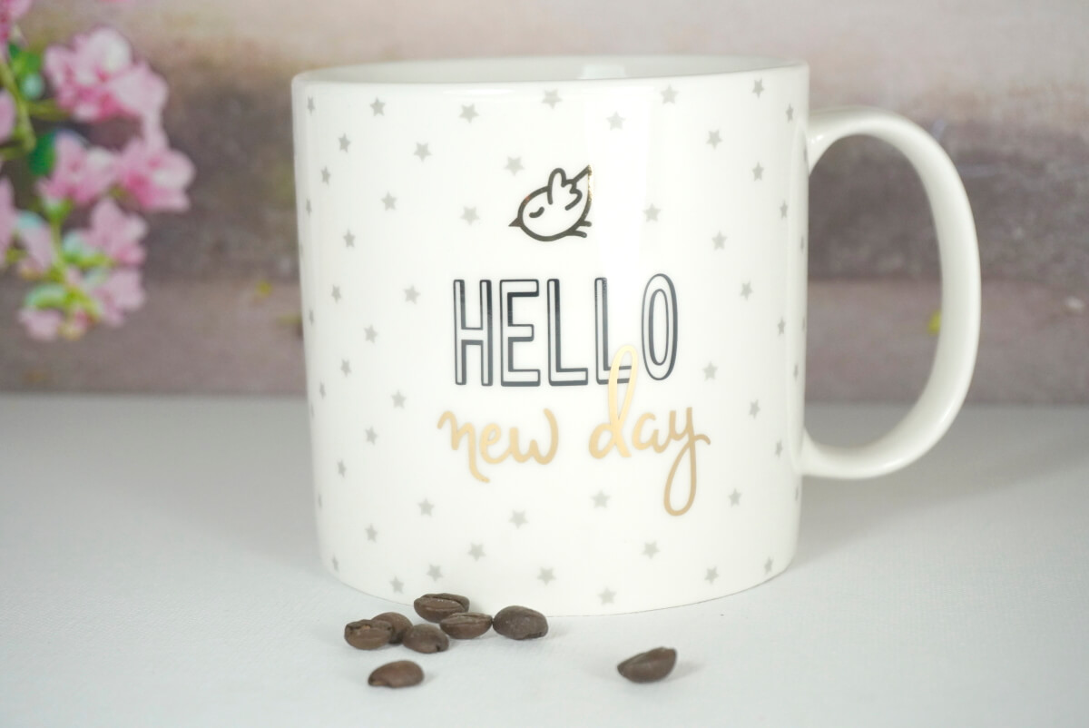 Wurm Henkelbecher Sprüche Tasse Pott XL Hello new day