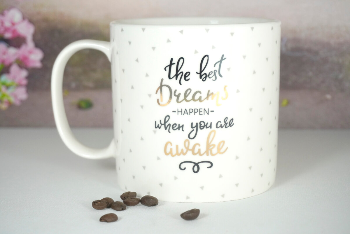 Wurm Henkelbecher Sprüche Tasse Pott XL the best Dreams happen when you are awake