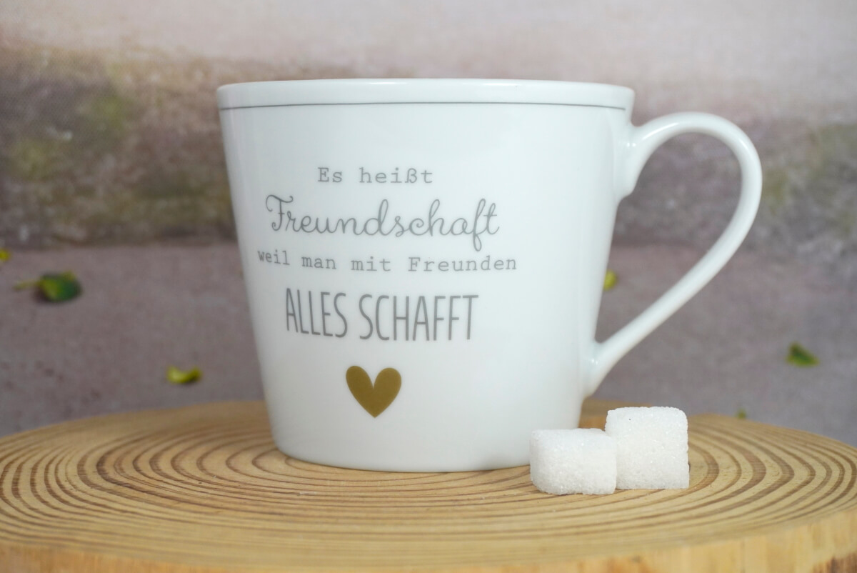 Krasilnikoff Kaffeebecher Henkelbecher Es heißt Freundschaft weil man mit Freunden ALLES schafft