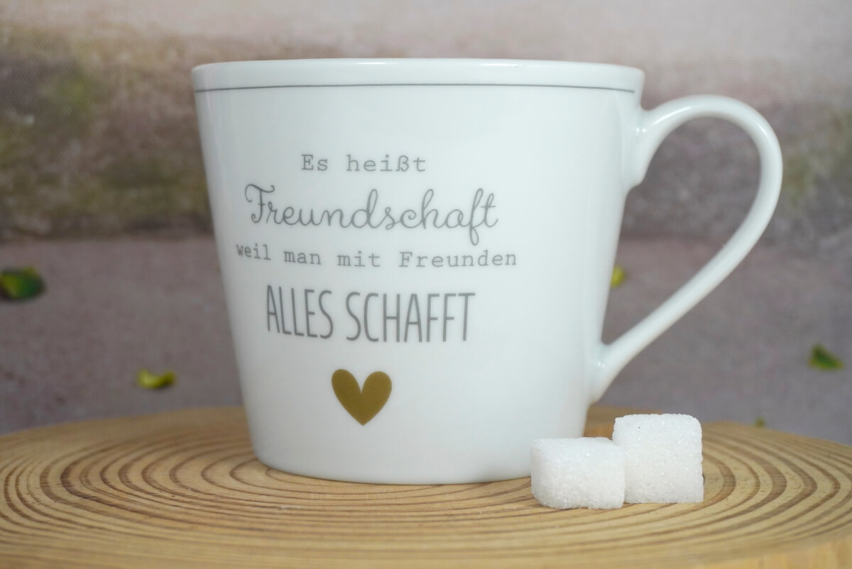 Krasilnikoff Kaffeebecher Henkelbecher Es heißt Freundschaft weil man mit Freunden ALLES schafft