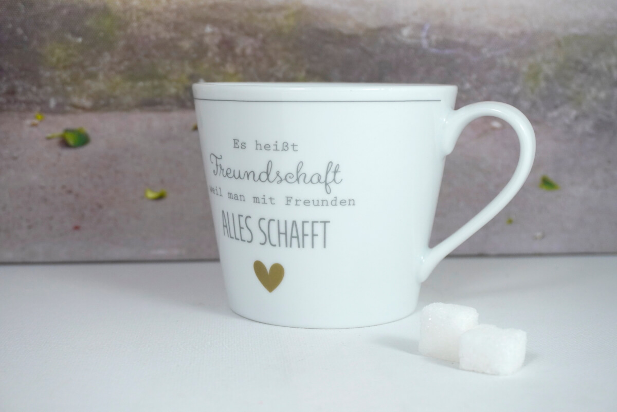 Krasilnikoff Kaffeebecher Henkelbecher Es heißt Freundschaft weil man mit Freunden ALLES schafft