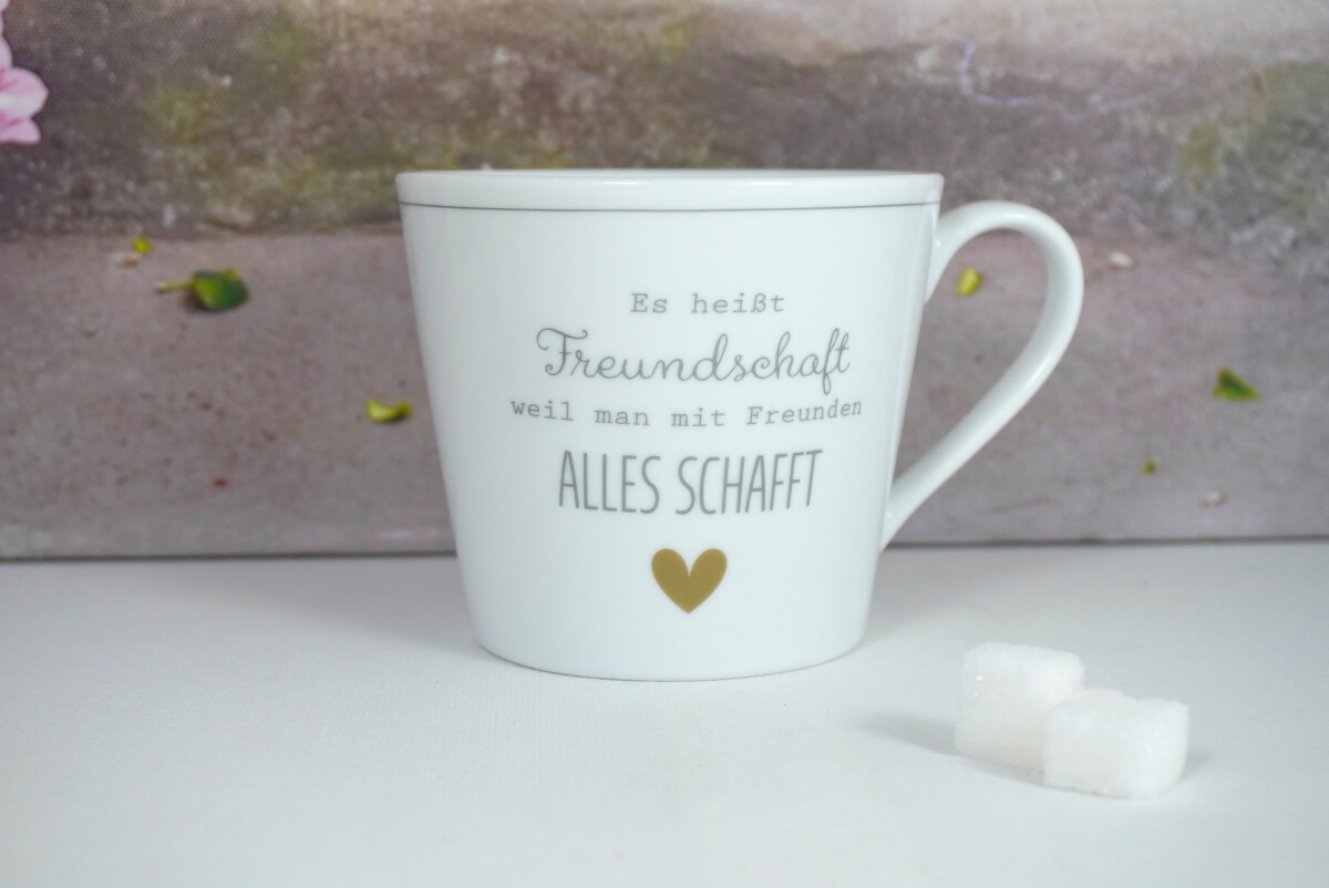 Krasilnikoff Kaffeebecher Henkelbecher Es heißt Freundschaft weil man mit Freunden ALLES schafft