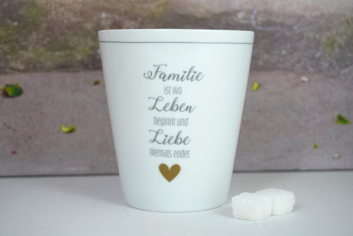 Krasilnikoff Kaffeebecher Mug Familie ist wo Leben beginnt und Liebe niemals endet
