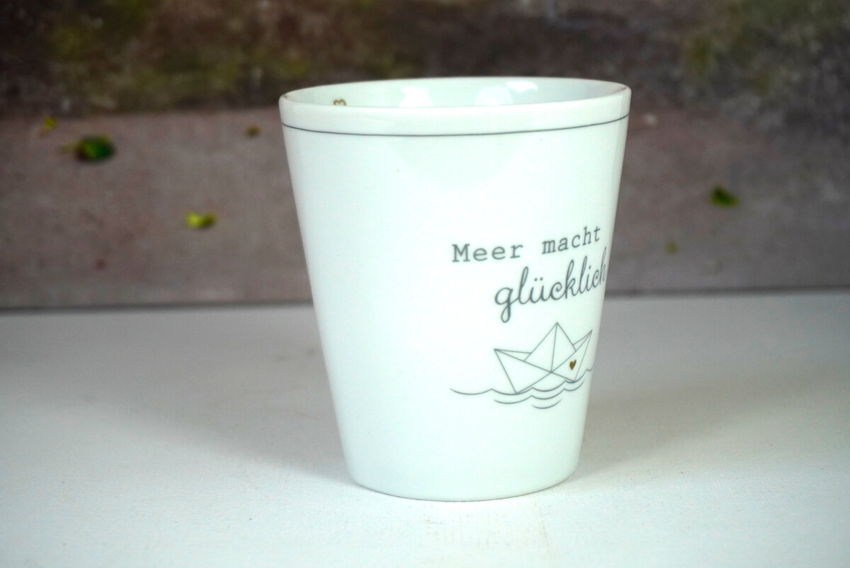 Krasilnikoff Kaffeebecher Sprüche Tasse Mug Cup Meer macht glücklich