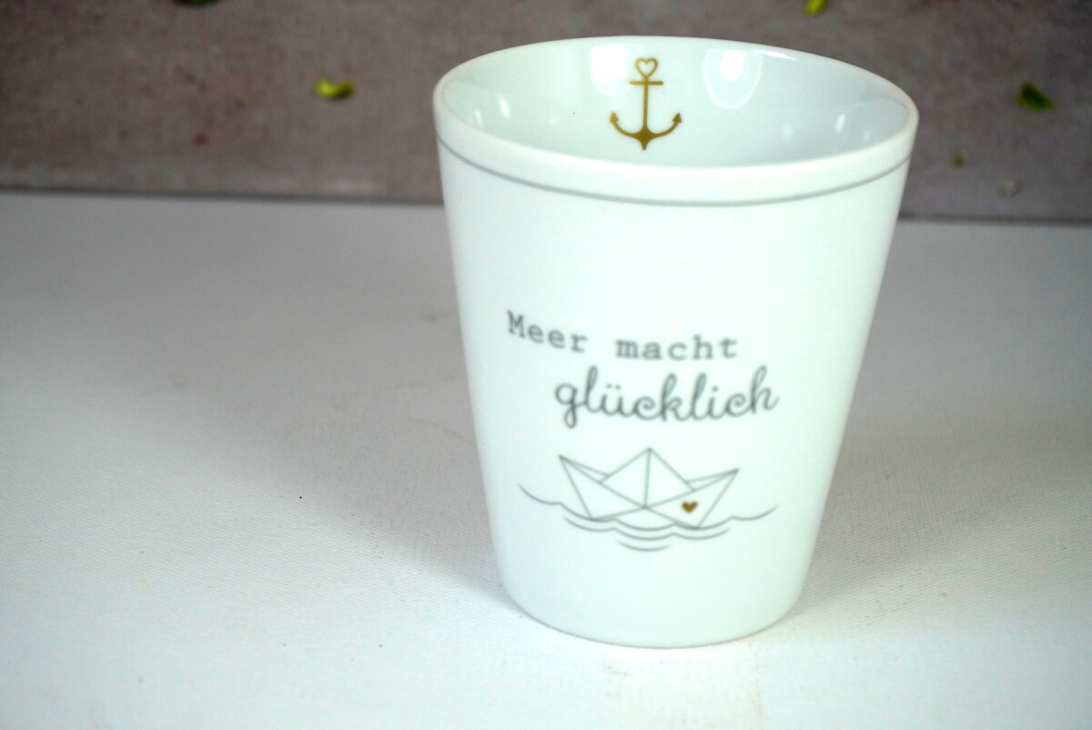 Krasilnikoff Kaffeebecher Sprüche Tasse Mug Cup Meer macht glücklich