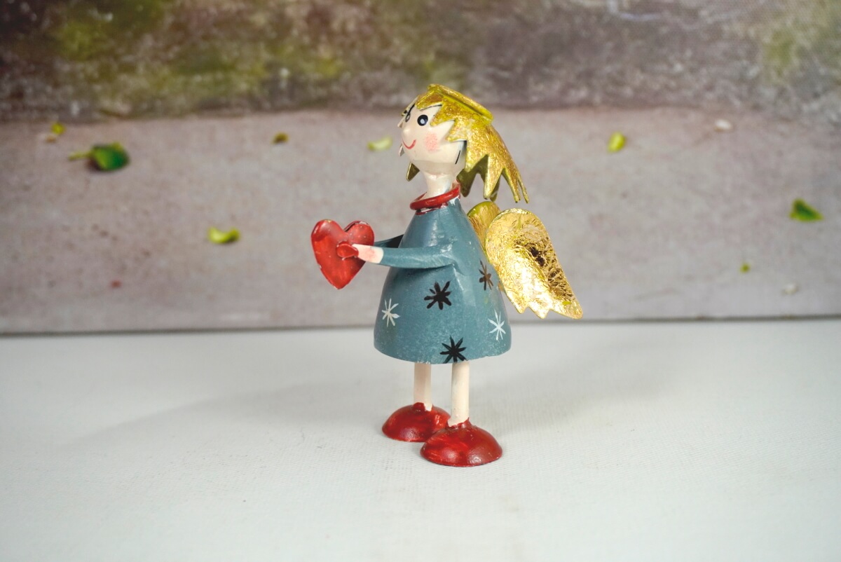 Pape Deko Figur Blechpuppe Schutzengel Lena mit Herz Grau 8,5cm