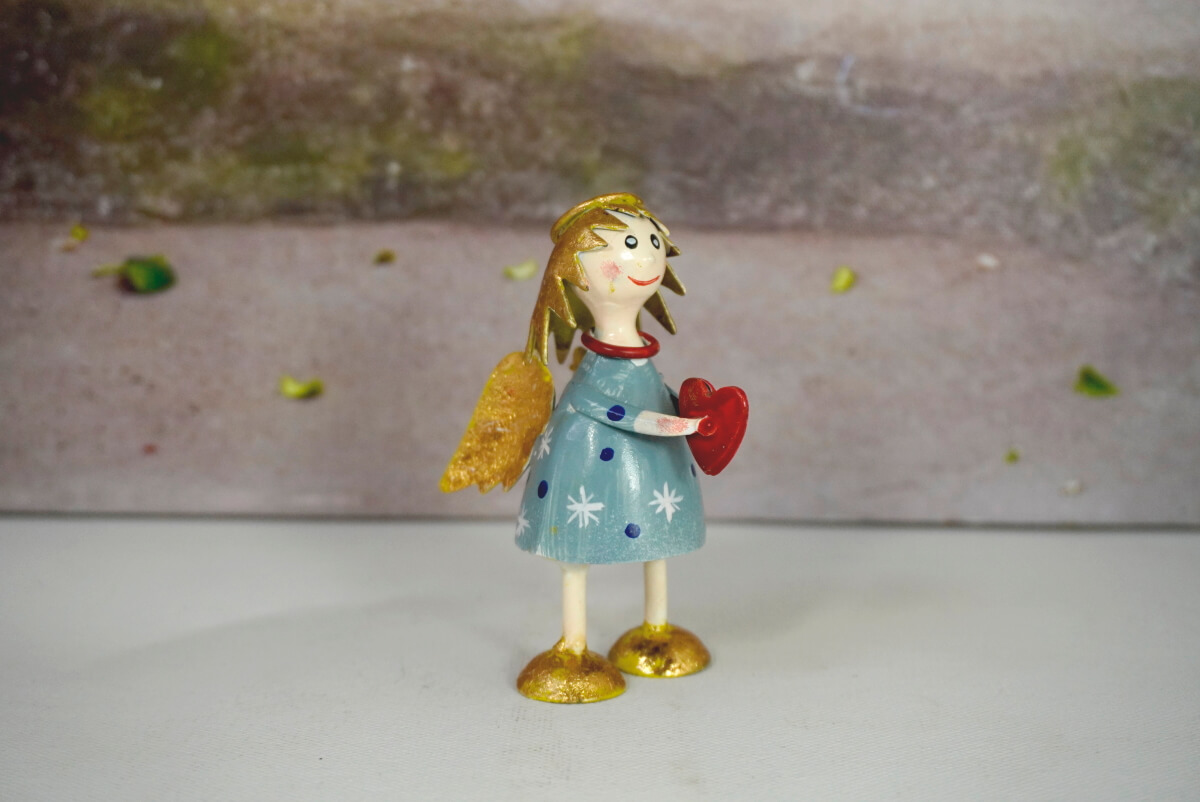 Pape Deko Figur Blechpuppe Schutzengel Lena mit Herz Grau Sternchen 8,5cm