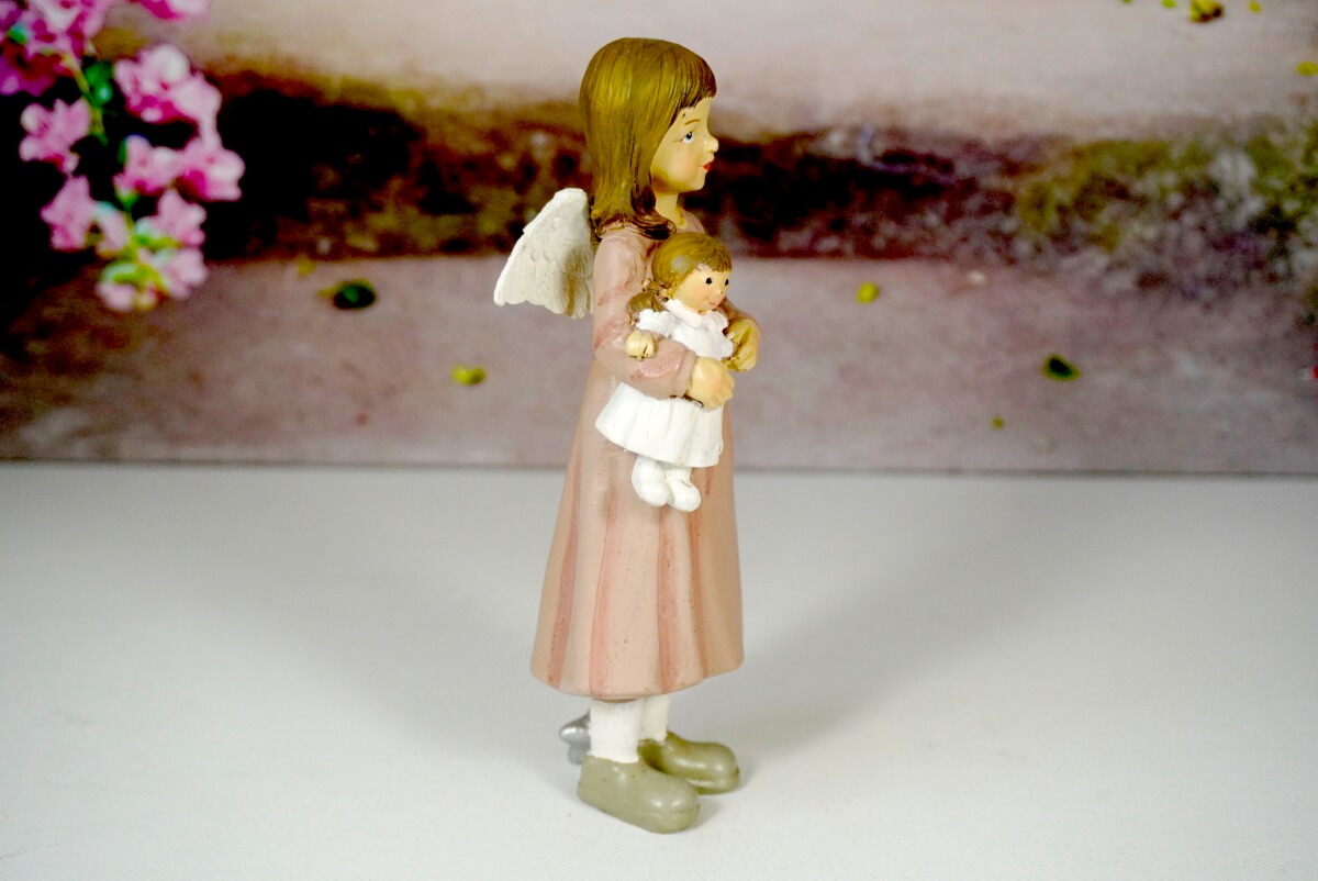 Dekofigur Schutzengel Engel Mädchen Lisann Rosa mit Püppchen 16 cm
