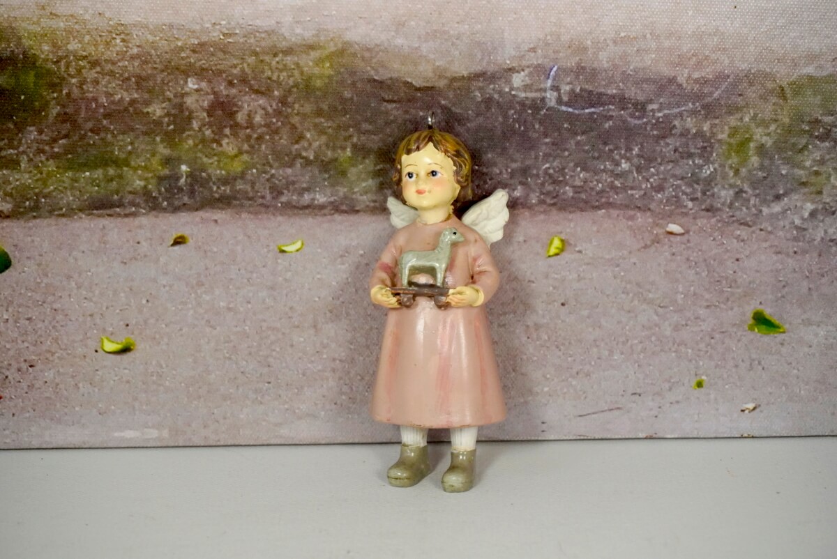 Dekofigur Schutzengel Engel Mädchen Mina Rosa mit Pferdchen 10,5 cm