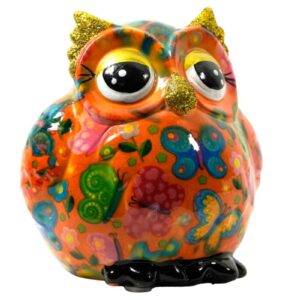 Pomme Pidou Spardose Money Bank Eule Olive Schmetterlinge Orange