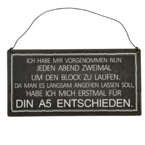 Deko Blechschild Aufhänger Ich habe mir vorgenommen nun jeden Abend zweimal um den Block zu laufen