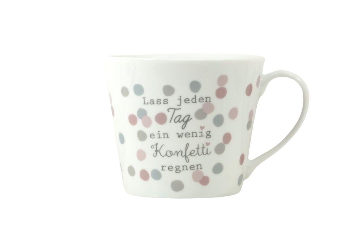 Krasilnikoff Kaffeebecher Kaffeetasse Sprüche Tasse Mug Cup Lass jeden Tag ein wenig Konfetti regnen