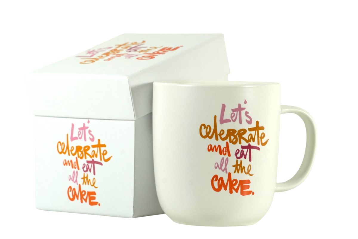 PPD Henkelbecher Kaffeebecher Mug Let`s celebrate and eat all the cake