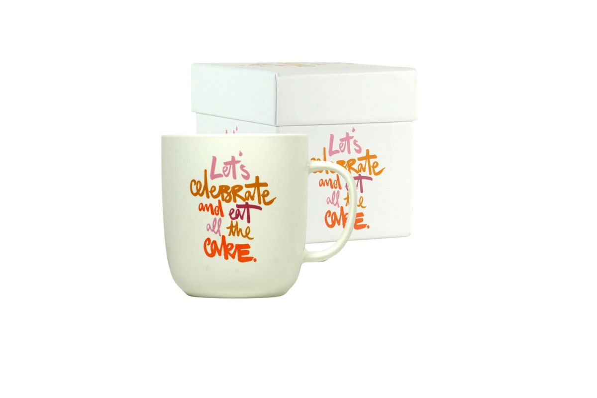 PPD Henkelbecher Kaffeebecher Mug Let`s celebrate and eat all the cake