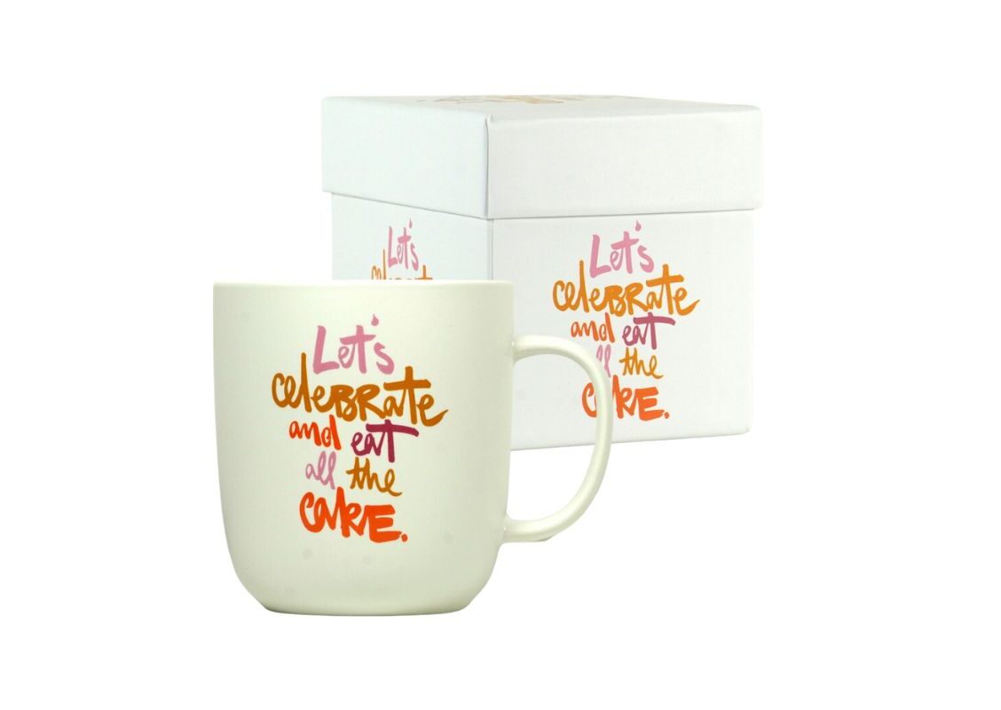 PPD Henkelbecher Kaffeebecher Mug Let`s celebrate and eat all the cake