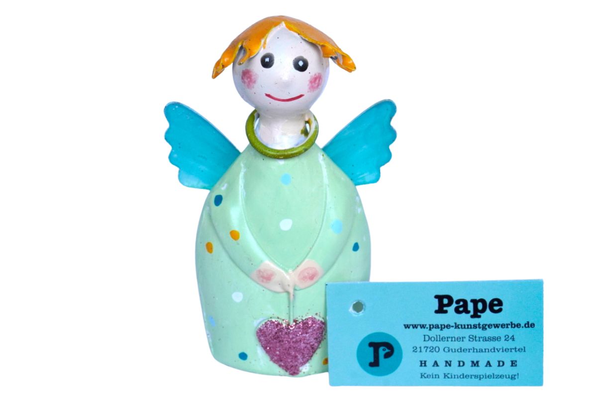 Pape Dekofigur Schutzengel Blechfigur Little Ben mit Herz Handarbeit