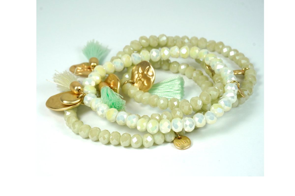 Biba Armband Crystal Hell Grün Perle Damen Armband Glücksbringer