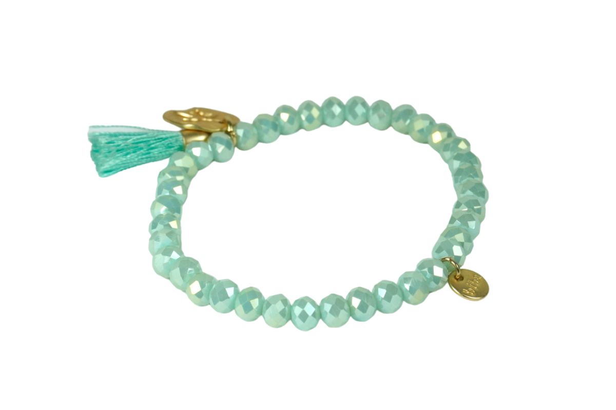 Biba Armband Crystal Perlen Mint Damen Armband Gold Anhänger Troddel