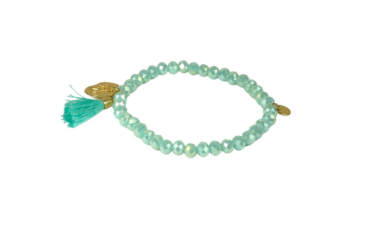 Biba Armband Crystal Perlen Mint Damen Armband Gold Anhänger Troddel