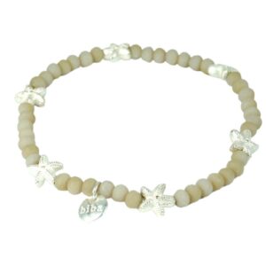 Biba Armband Perlen Beige Seesternchen Damen Armband Anhänger Silber