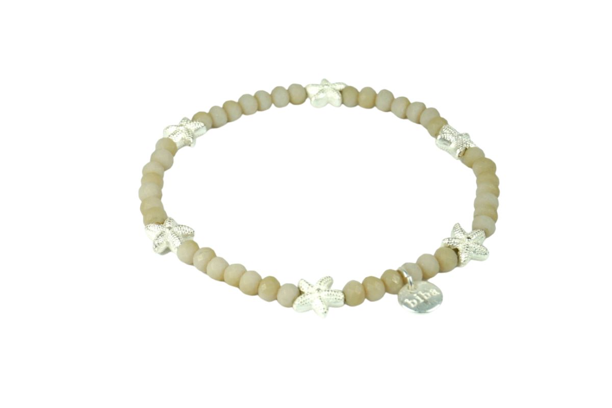 Biba Armband Perlen Beige Seesternchen Damen Armband Anhänger Silber