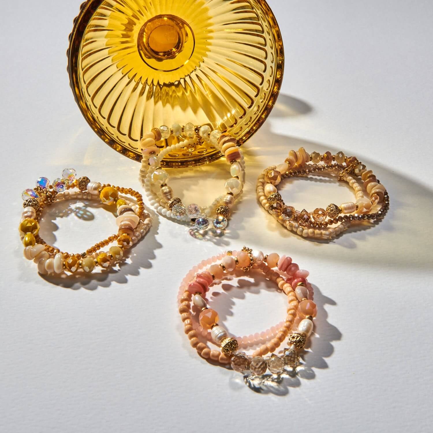 Biba Armband Trio Perlen Mix Damen Armband Gold Anhänger