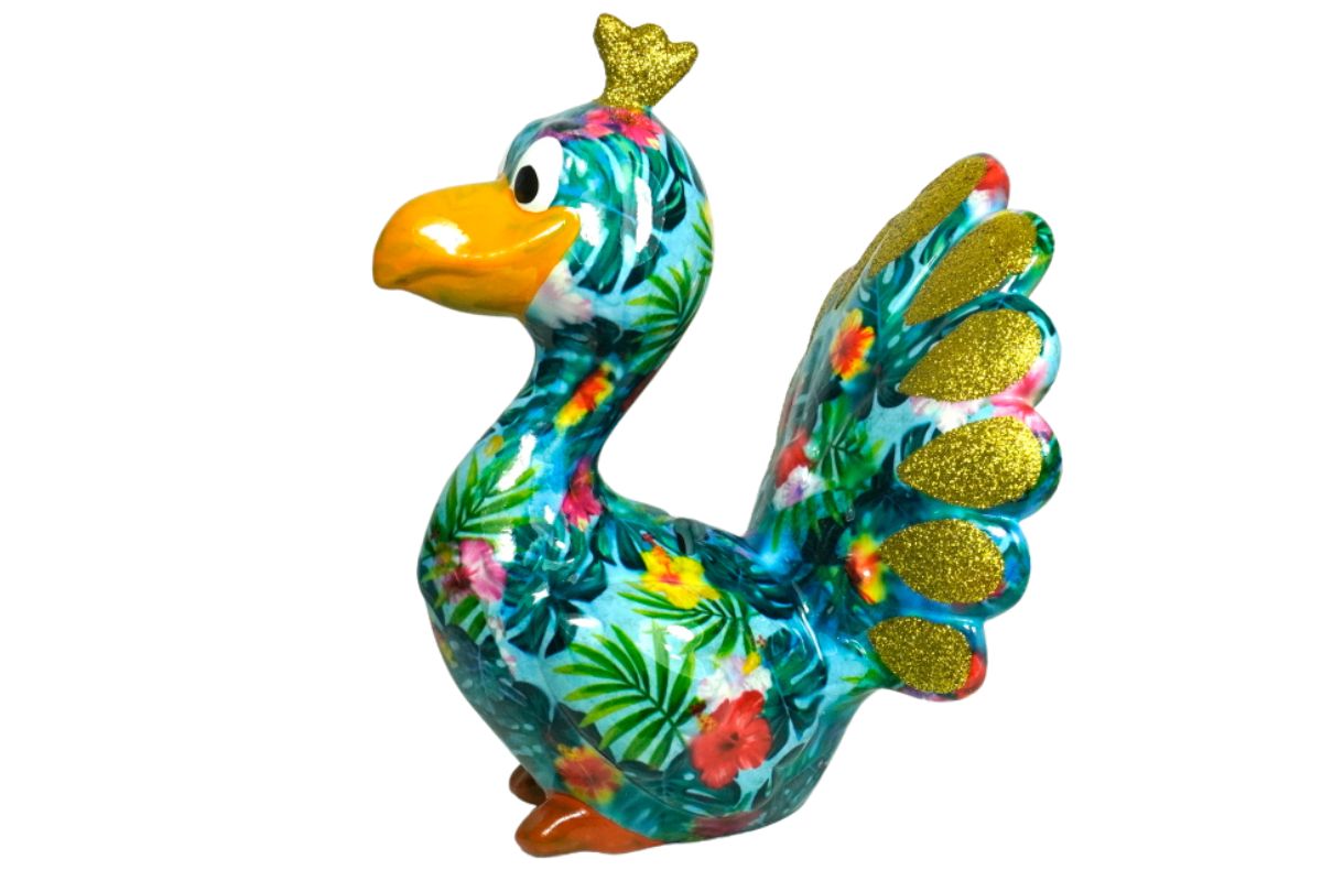 Pomme Pidou Spardose Money Bank Pfau Paolo Blaugrün Gold