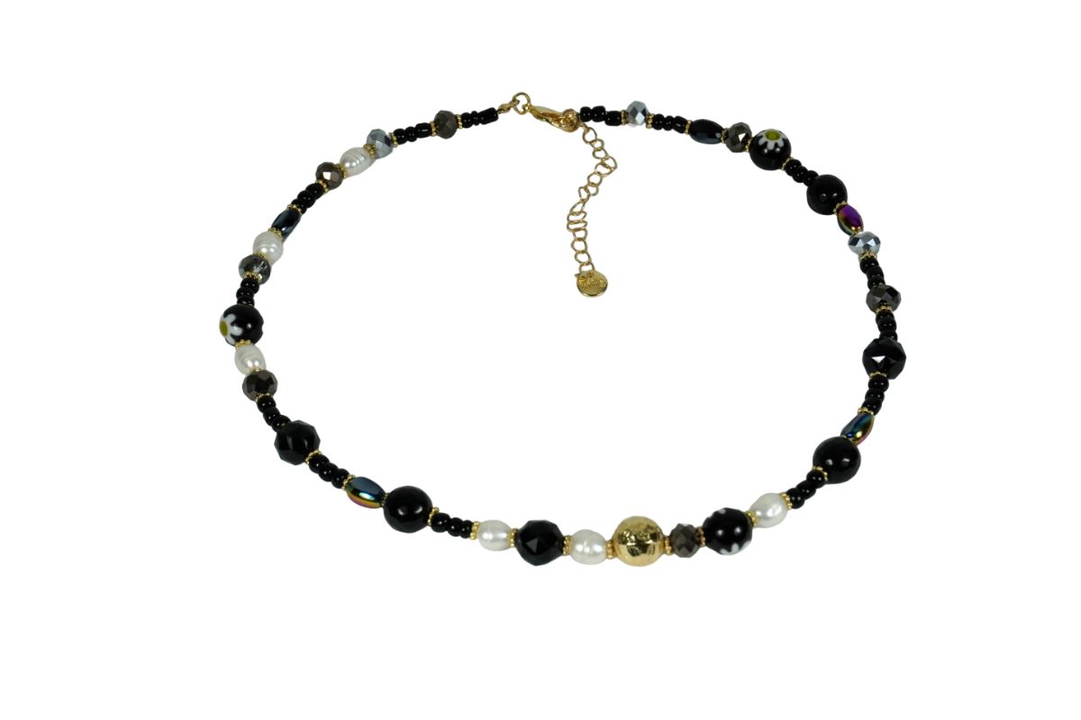 Biba Halskette Perlen Rubinrot Damen Kette Perlenmix