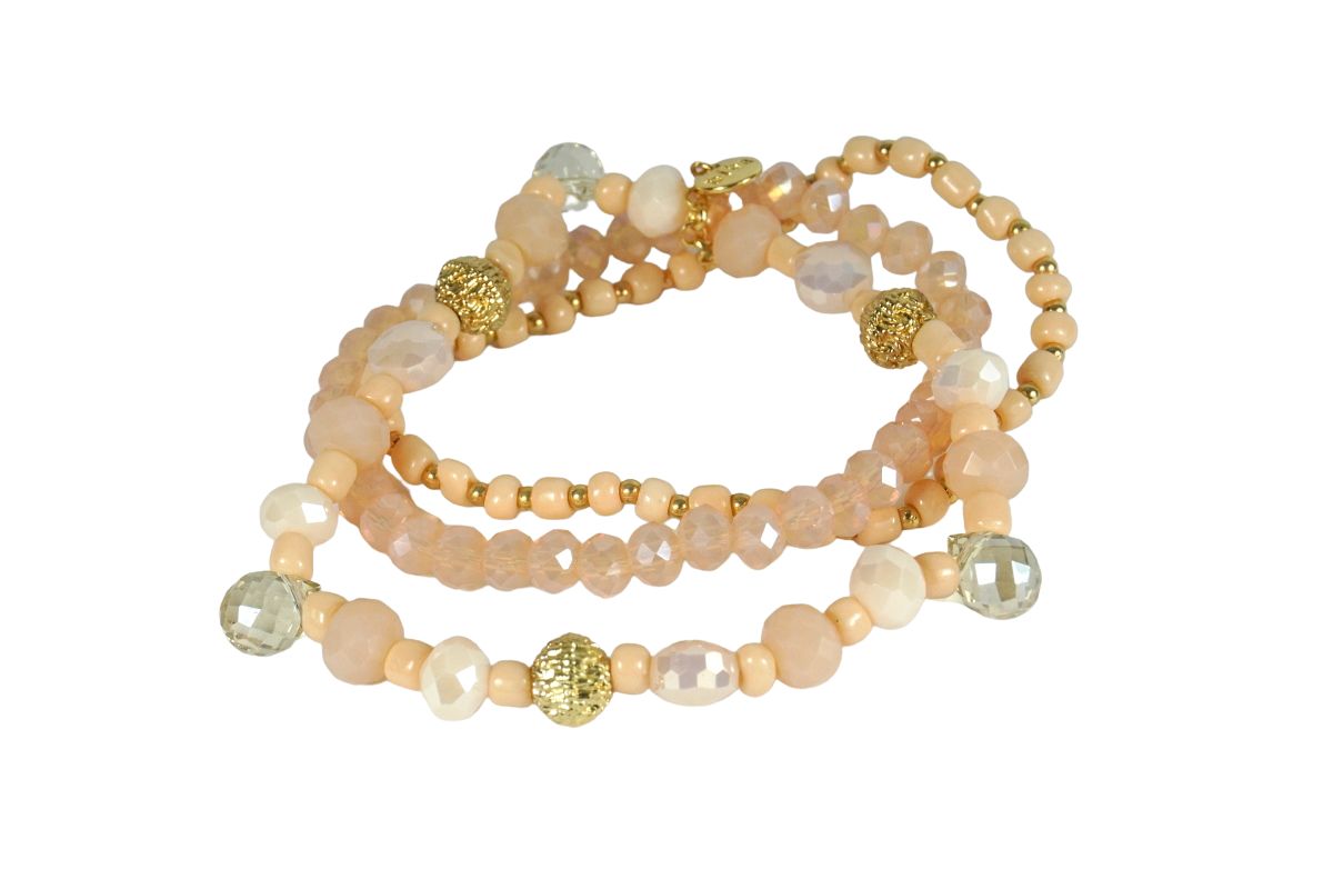 Biba Armband Trio Perlen Rose Apricot Damen Armband Gold Anhänger