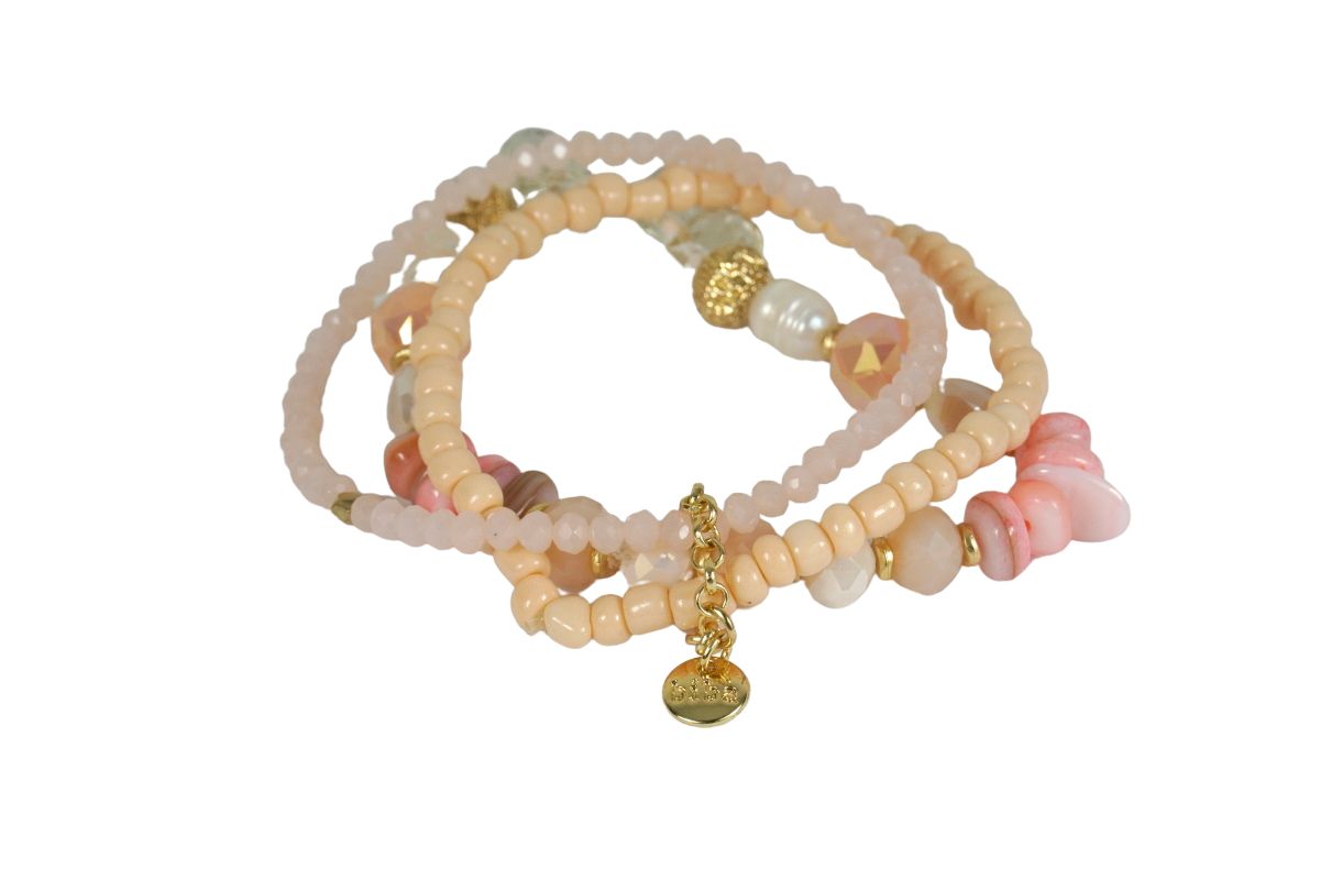 Biba Armband Trio Perlen Mix Damen Armband Gold Anhänger