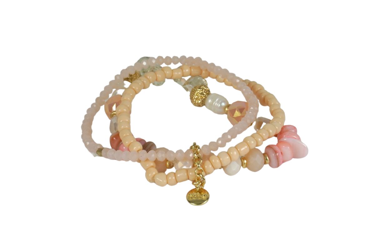 Biba Armband Trio Perlen Mix Damen Armband Gold Anhänger