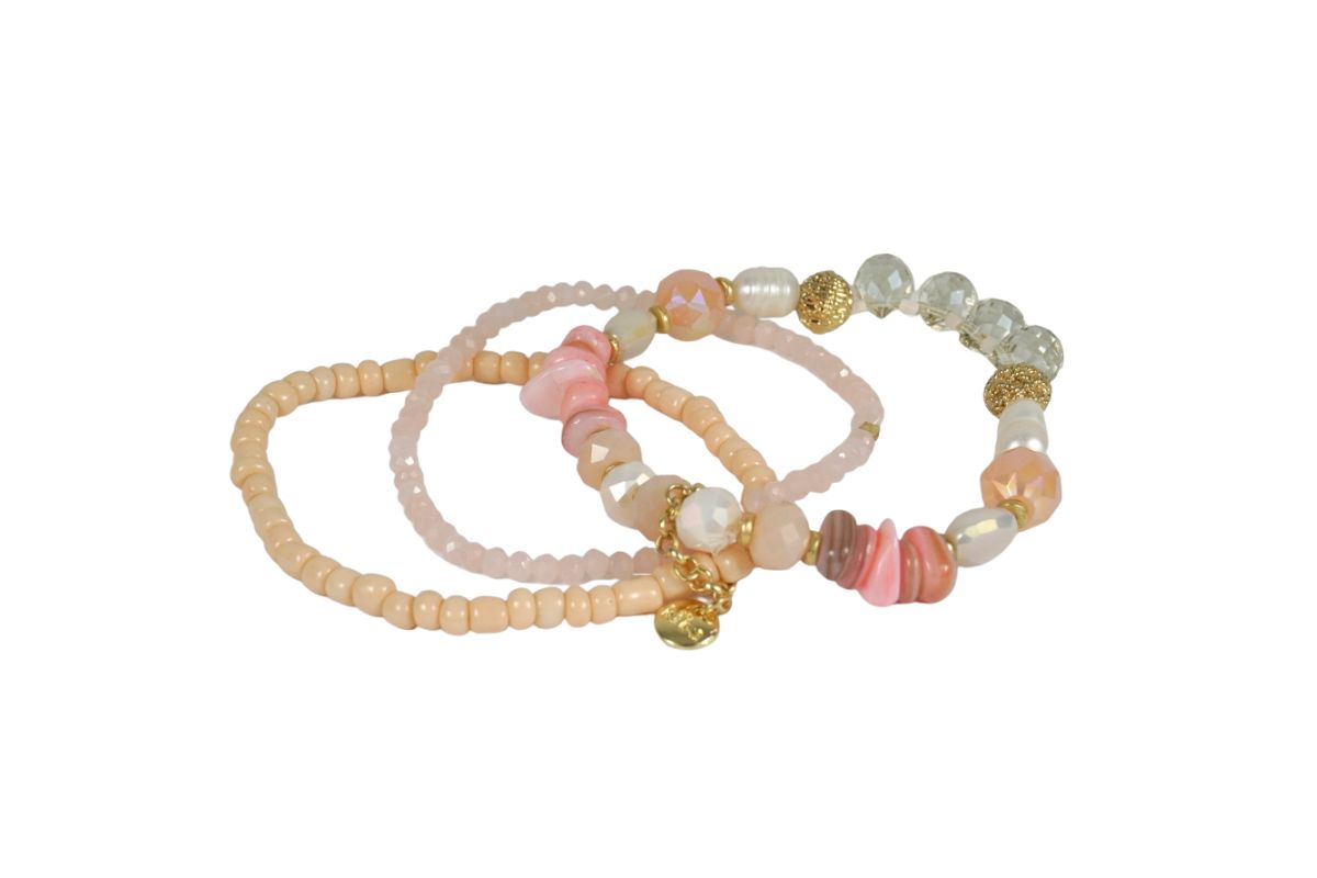 Biba Armband Trio Perlen Mix Damen Armband Gold Anhänger