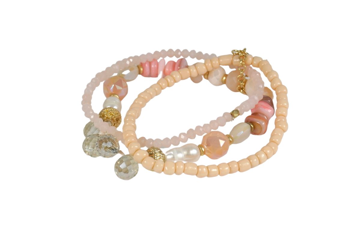 Biba Armband Trio Perlen Mix Damen Armband Gold Anhänger