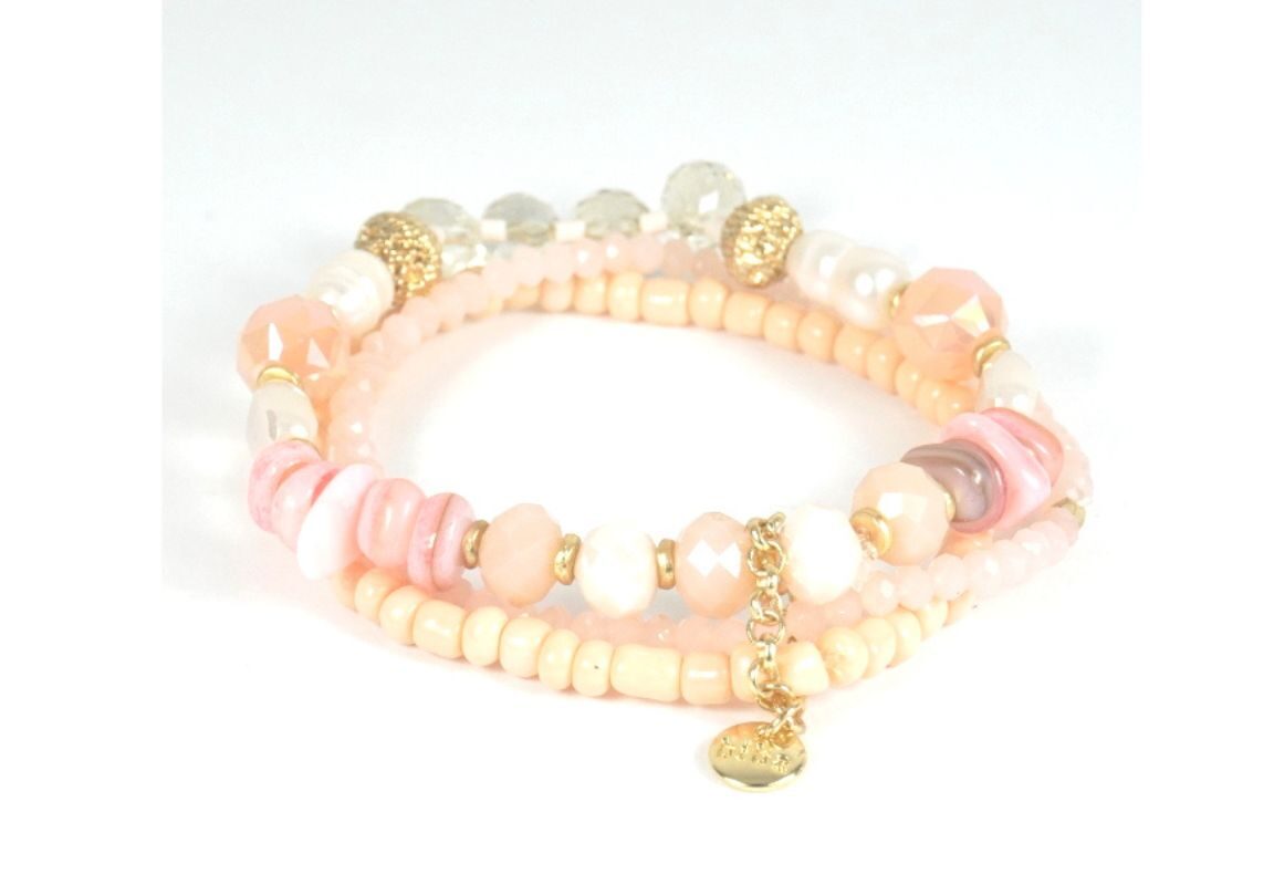 Biba Armband Trio Perlen Mix Damen Armband Gold Anhänger