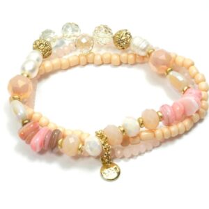 Biba Armband Trio Perlen Mix Damen Armband Gold Anhänger