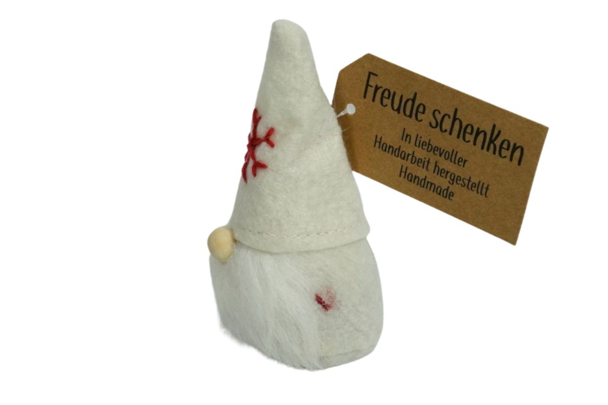 Dekofigur Deko Wichtel aus Filz Plüsch Weiß Handmade