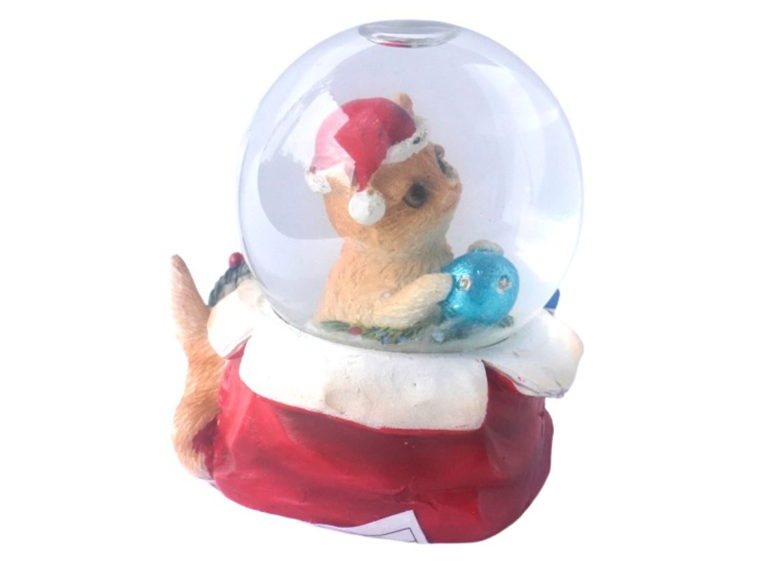 Deko Schneekugel Glimmerkugel Glitzerkugel Katze mit Weihnachtsmütze Kugel Blau