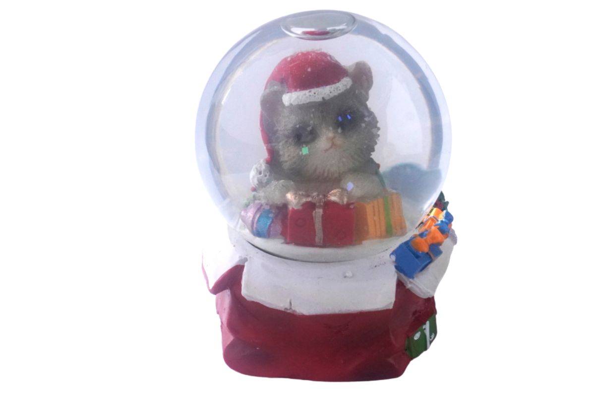 Deko Schneekugel Glimmerkugel Glitzerkugel Katze mit Weihnachtsmütze Presente – Bild 9