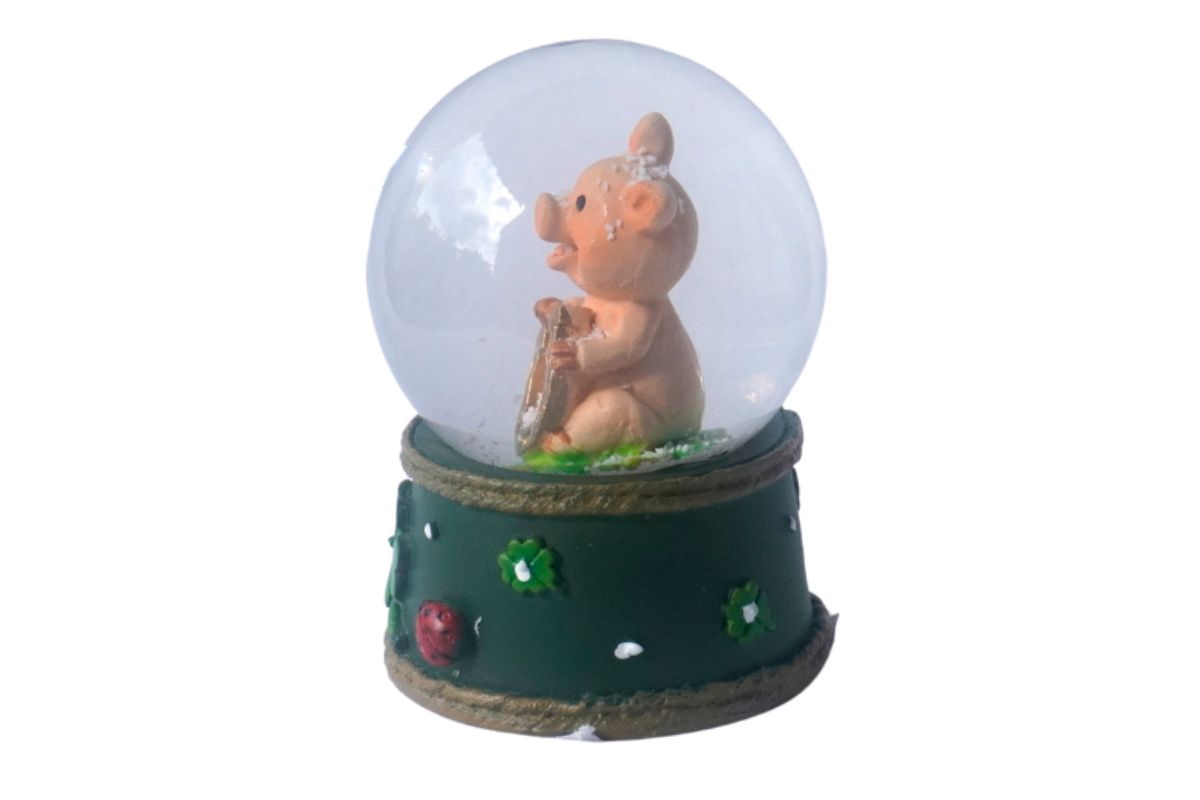 Deko Schneekugel Glimmerkugel Glitzerkugel Glücksschwein Hufeisen