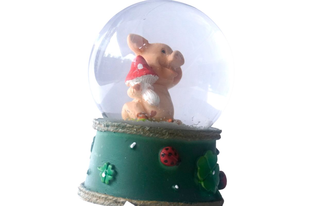 Deko Schneekugel Glimmerkugel Glitzerkugel Glücksschwein Pilz