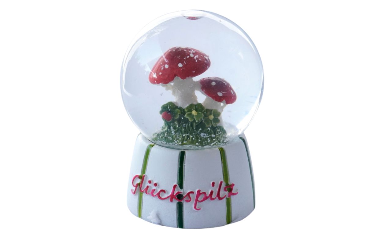 Deko Schneekugel Glimmerkugel Glücksbringer Glückspilze Fliegenpilze