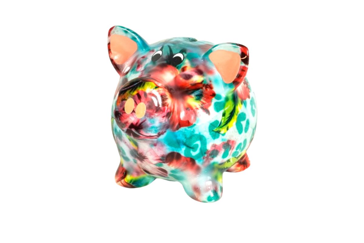 Pomme Pidou Money Bank Spardose Petit Sparschwein Rosie Blue Flower