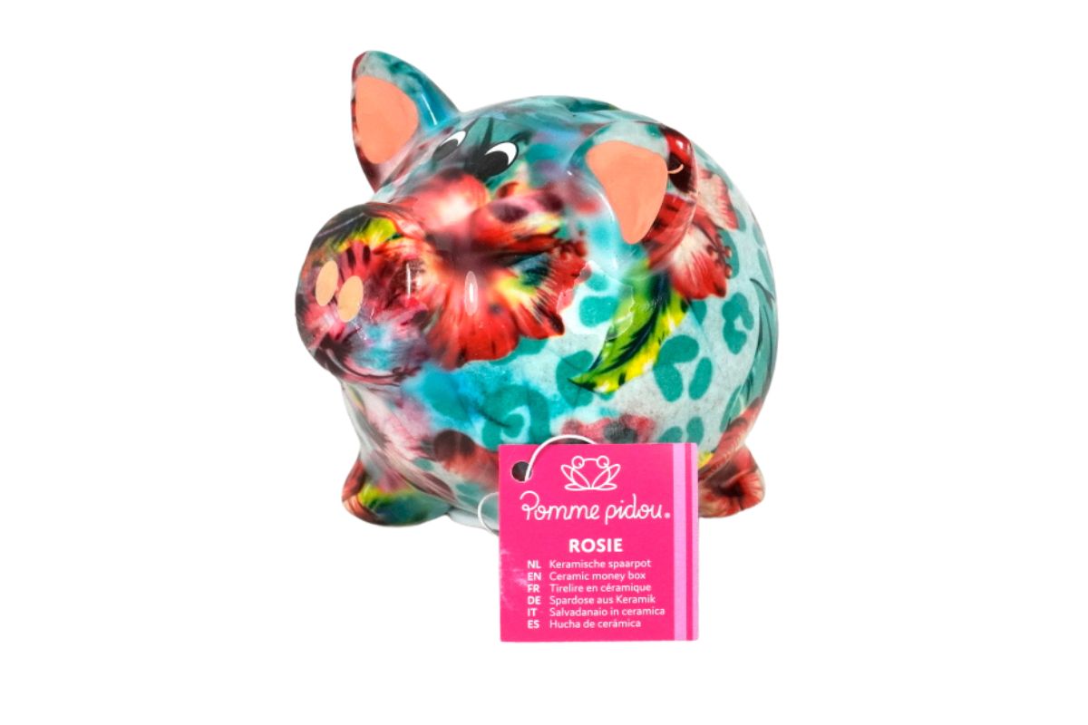 Pomme Pidou Money Bank Spardose Petit Sparschwein Rosie Blue Flower