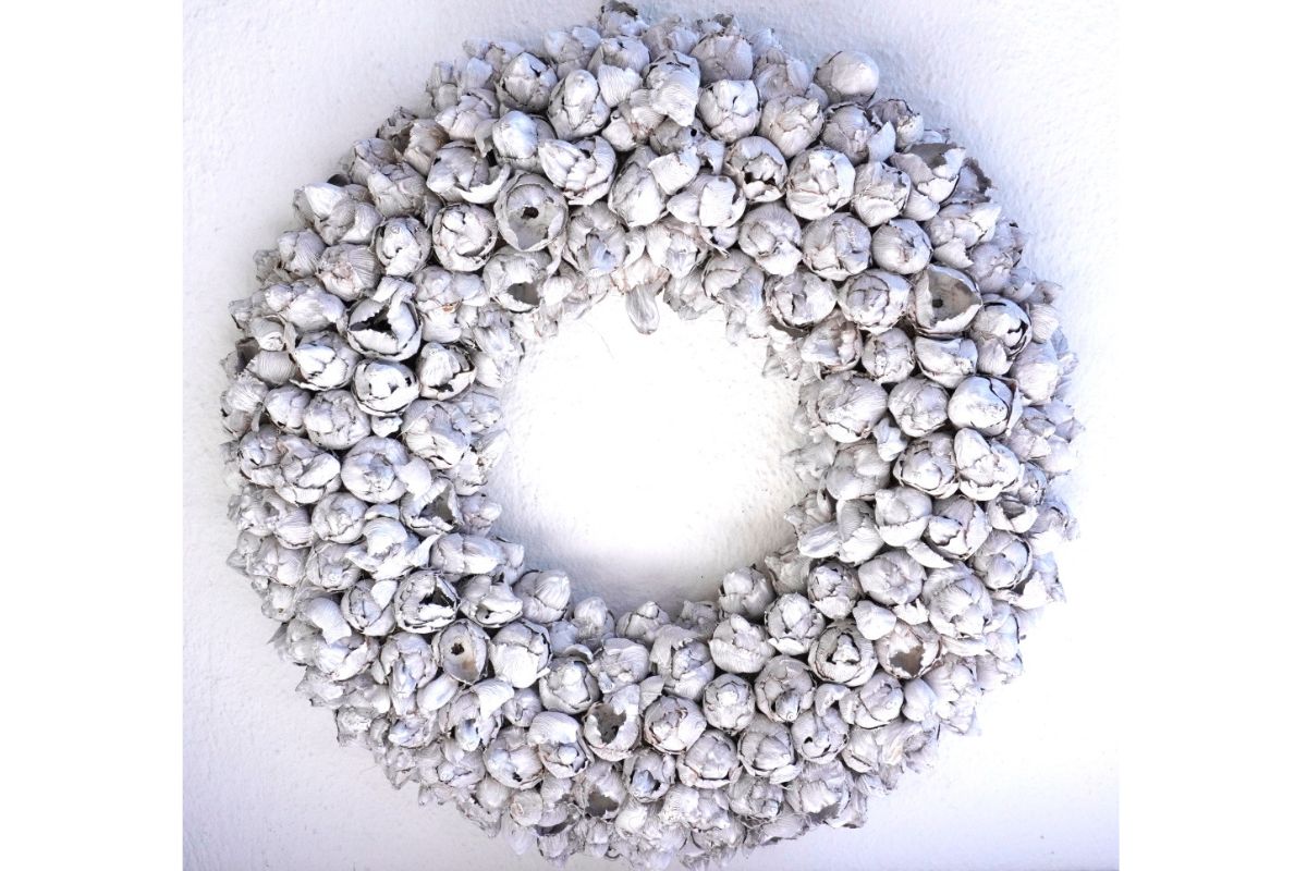 Couronne Türkranz Coconut Fruits Wandkranz Trocken Haltbar White Wash Handarbeit 40cm ∅