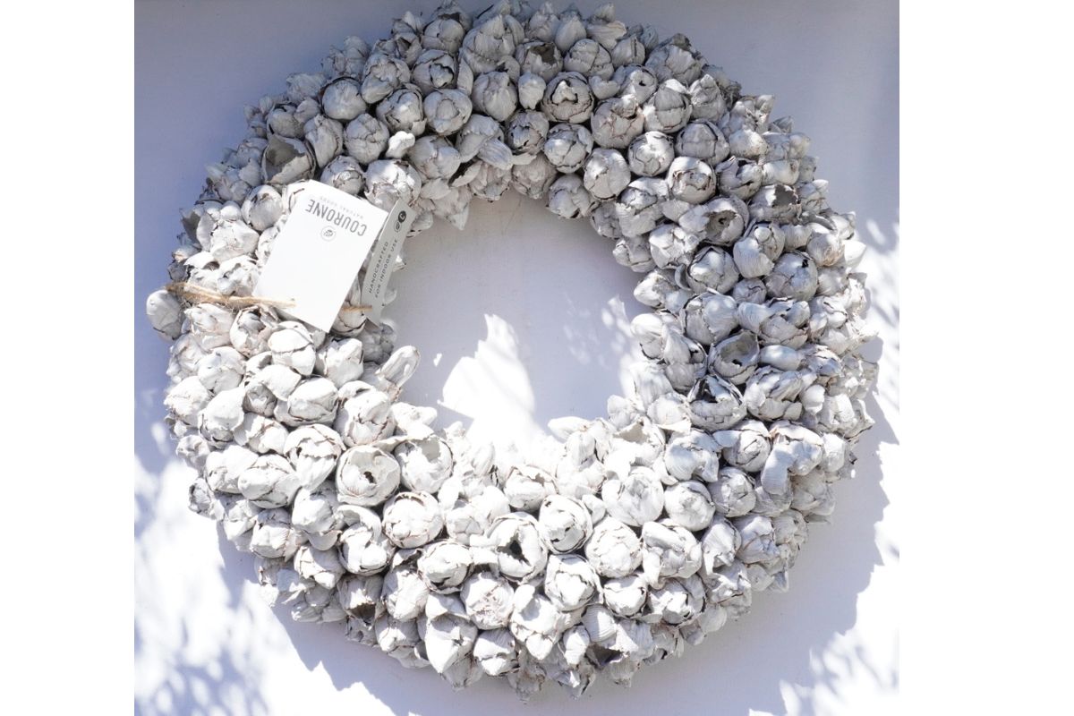 Couronne Türkranz Coconut Fruits Wandkranz Trocken Haltbar White Wash Handarbeit 40cm ∅