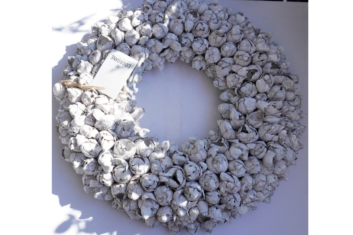 Couronne Türkranz Coconut Fruits Wandkranz Trocken Haltbar White Wash Handarbeit 40cm ∅