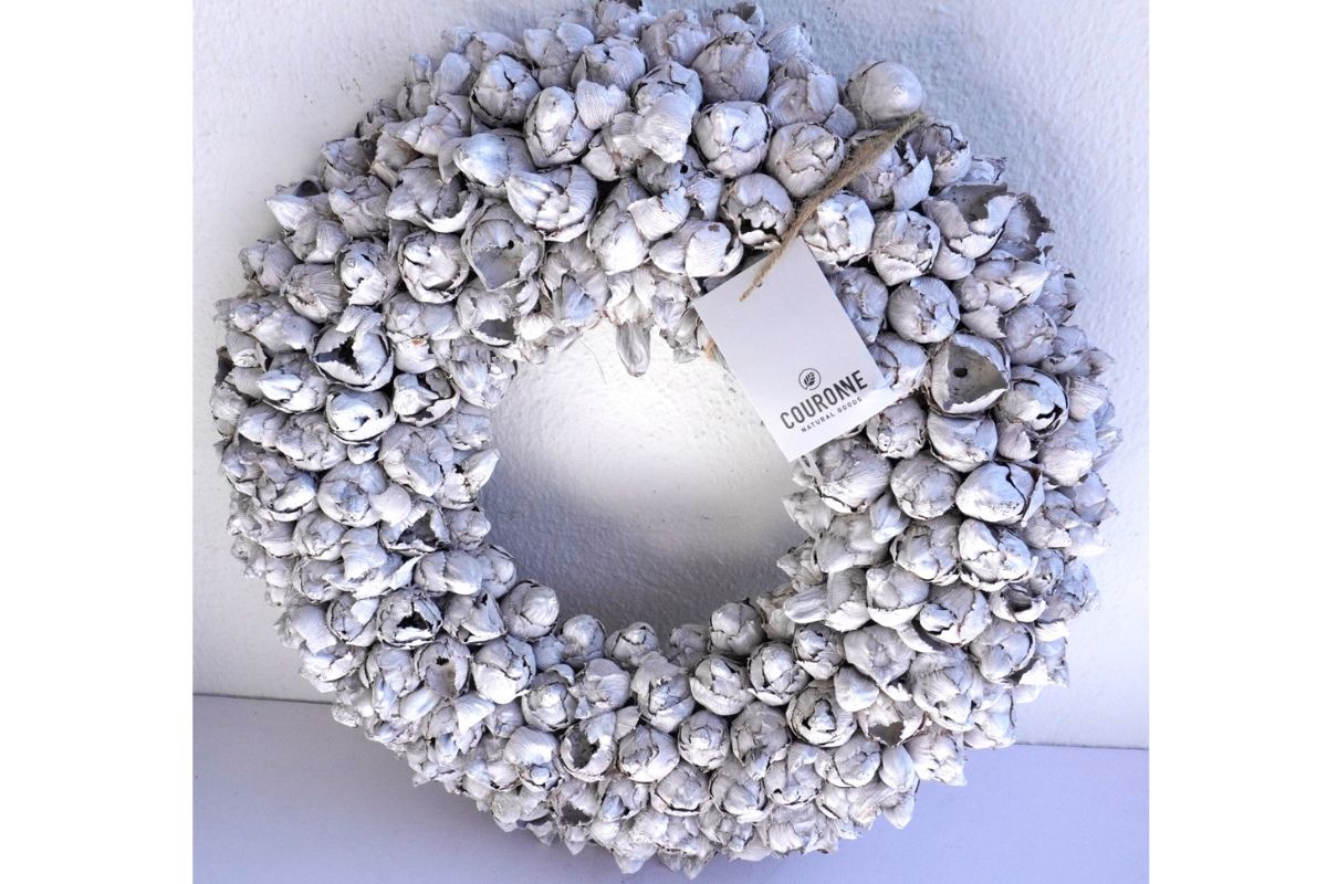 Couronne Türkranz Coconut Fruits Wandkranz Trocken Haltbar White Wash Handarbeit 40cm ∅