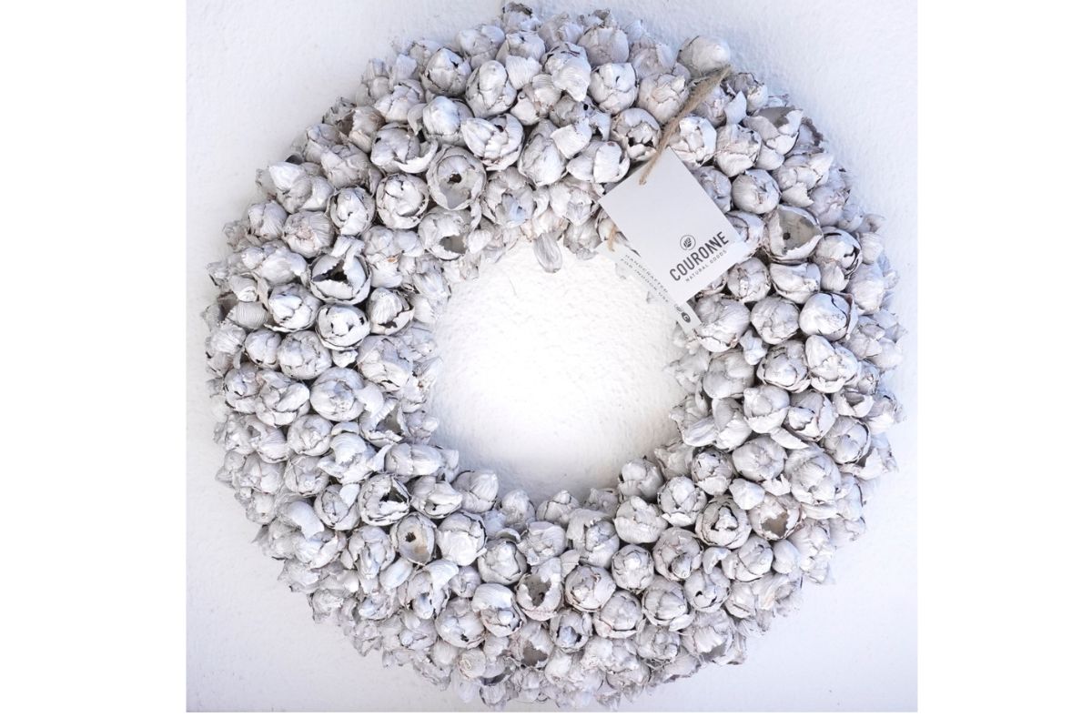 Couronne Türkranz Coconut Fruits Wandkranz Trocken Haltbar White Wash Handarbeit 40cm ∅