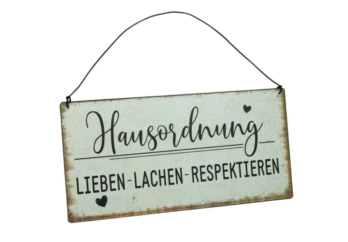Deko Blechschild Aufhänger Hausordnung Lieben Lachen Respektieren